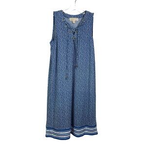Michael Kors Blue Coral Print Lace Up Shift Dress Sleeveless Size XS